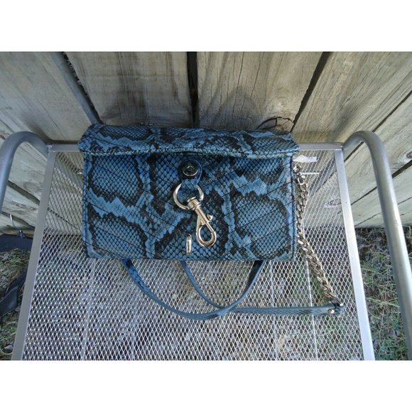 Rebecca Minkoff  Snake Python Blue Leather EDIE WALLET On Chain Crossbod… - Picture 1 of 11